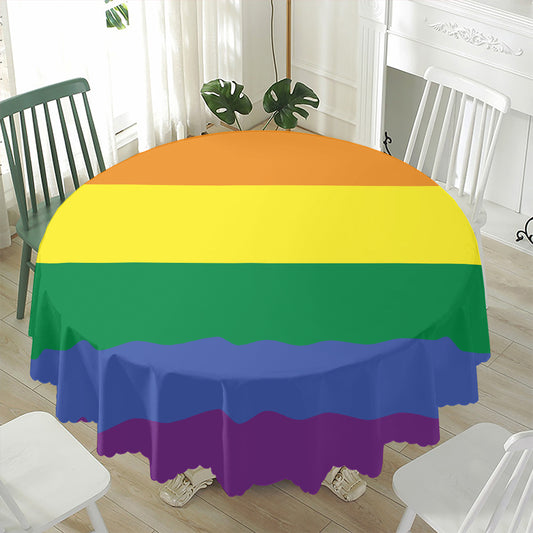 LGBT Pride Rainbow Striped Print Waterproof Round Tablecloth