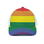 LGBT Pride Rainbow Striped Print White Mesh Trucker Cap