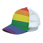 LGBT Pride Rainbow Striped Print White Mesh Trucker Cap