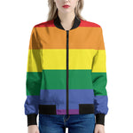 LGBT Pride Rainbow Striped Print Women's Bomber Jacket