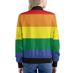 LGBT Pride Rainbow Striped Print Women's Bomber Jacket