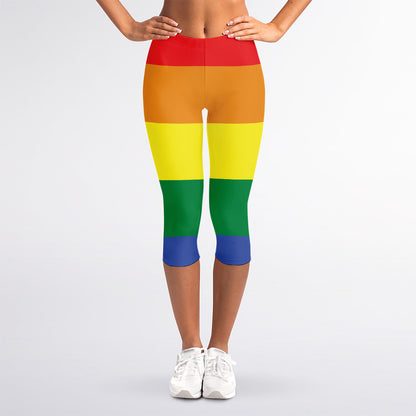 LGBT Pride Rainbow Striped Print Women's Capri Leggings