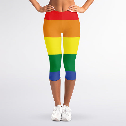 LGBT Pride Rainbow Striped Print Women's Capri Leggings