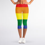 LGBT Pride Rainbow Striped Print Women's Capri Leggings