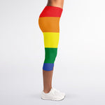 LGBT Pride Rainbow Striped Print Women's Capri Leggings