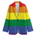 LGBT Pride Rainbow Striped Print Women's Cotton Blazer