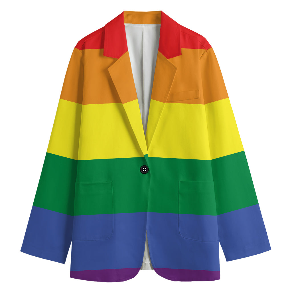 LGBT Pride Rainbow Striped Print Women's Cotton Blazer