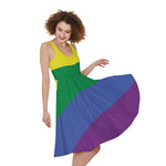 LGBT Pride Rainbow Striped Print Women's Sleeveless Dress