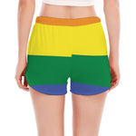 LGBT Pride Rainbow Striped Print Women's Split Running Shorts