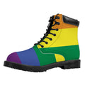 LGBT Pride Rainbow Striped Print Padded Collar Lace Up Boots