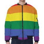 LGBT Pride Rainbow Striped Print Zip Sleeve Bomber Jacket