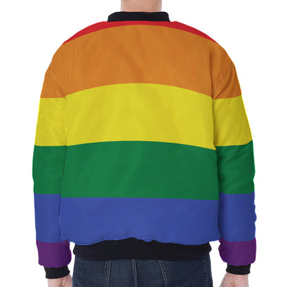 LGBT Pride Rainbow Striped Print Zip Sleeve Bomber Jacket