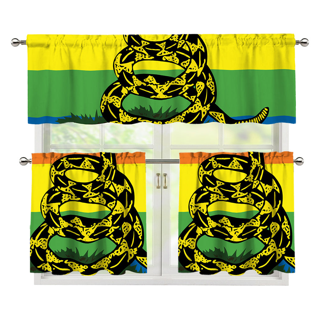 LGBT Rainbow Gadsden Flag Print 3 Piece Kitchen Curtains