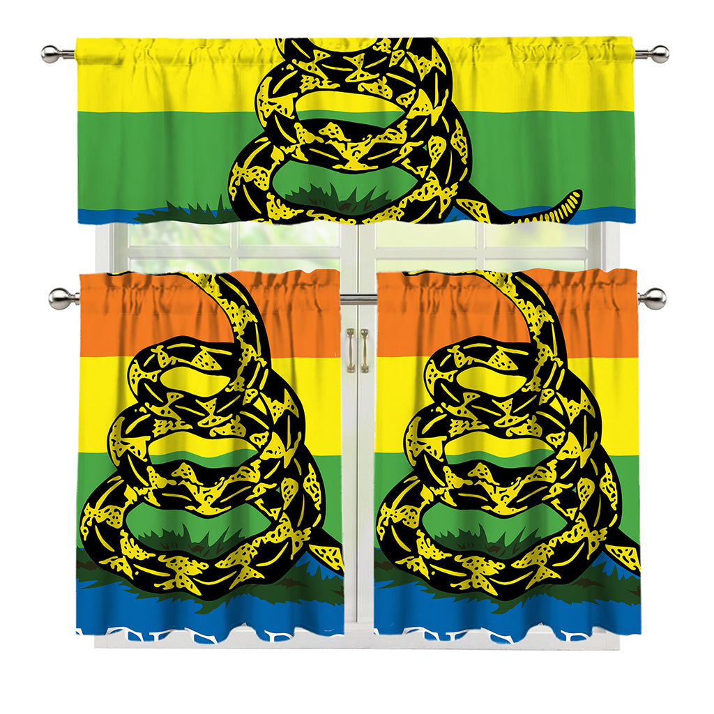 LGBT Rainbow Gadsden Flag Print 3 Piece Kitchen Curtains