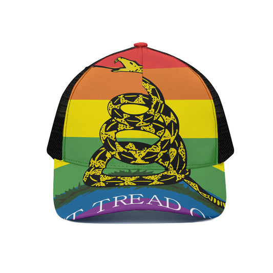 LGBT Rainbow Gadsden Flag Print Black Mesh Trucker Cap