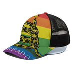 LGBT Rainbow Gadsden Flag Print Black Mesh Trucker Cap