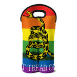 LGBT Rainbow Gadsden Flag Print Double Neoprene Wine Tote