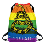 LGBT Rainbow Gadsden Flag Print Drawstring Backpack