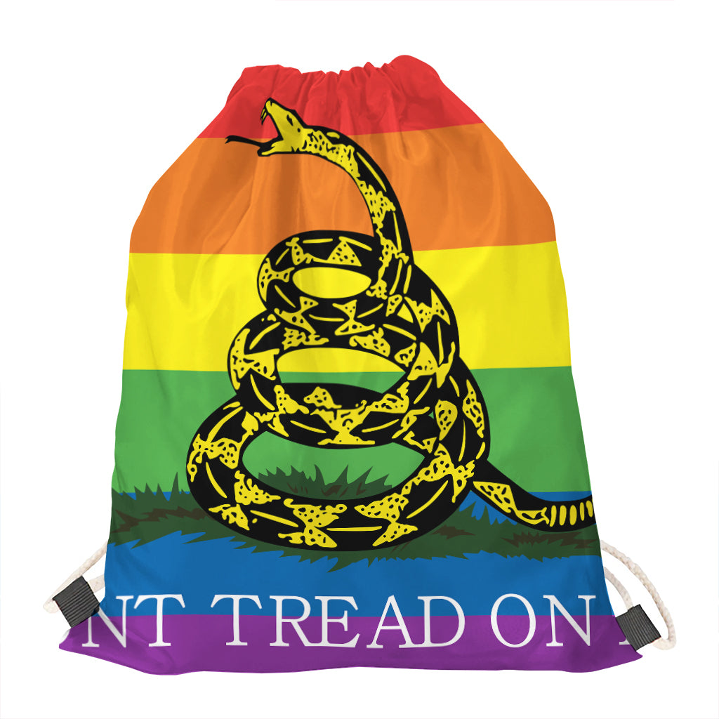 LGBT Rainbow Gadsden Flag Print Drawstring Bag