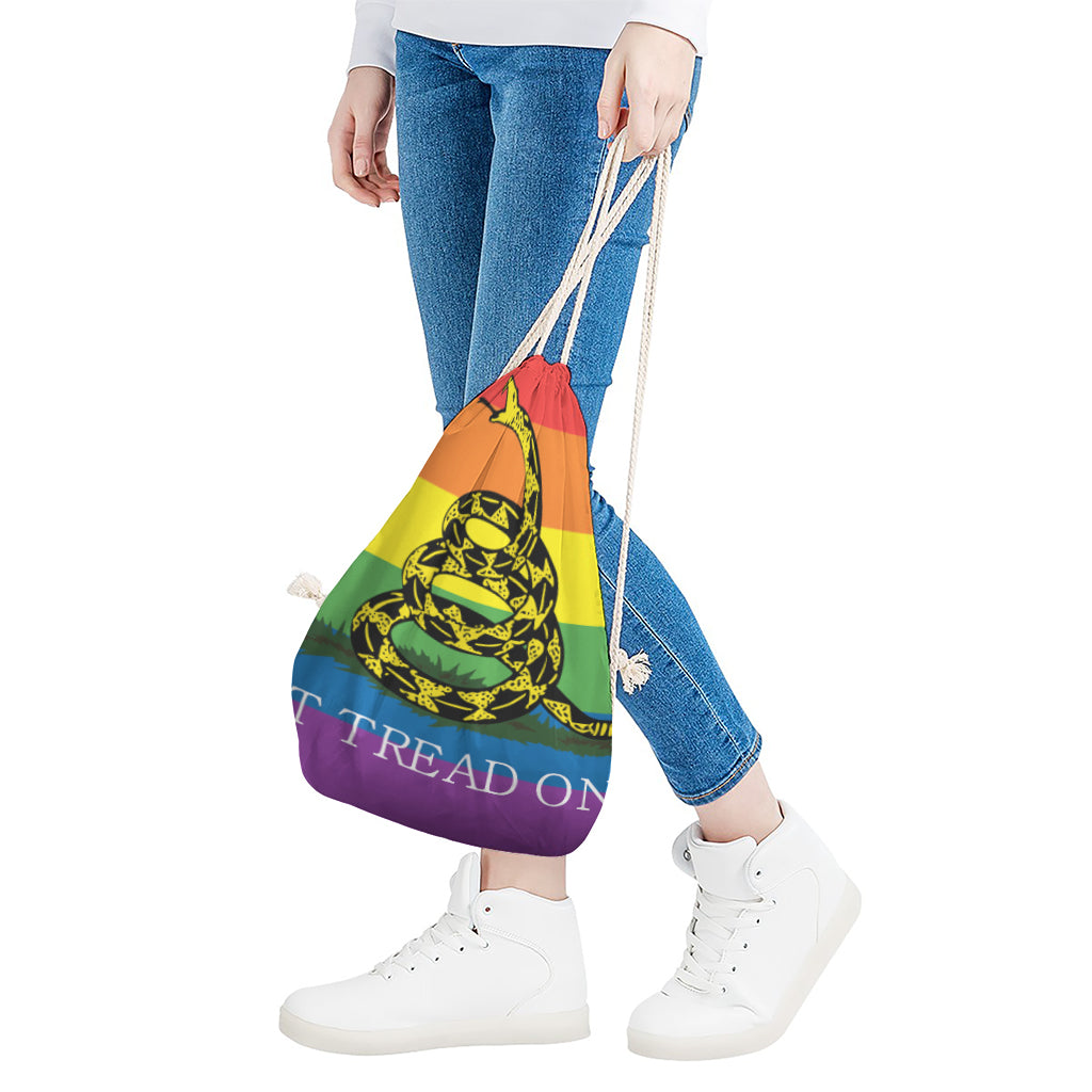 LGBT Rainbow Gadsden Flag Print Drawstring Bag