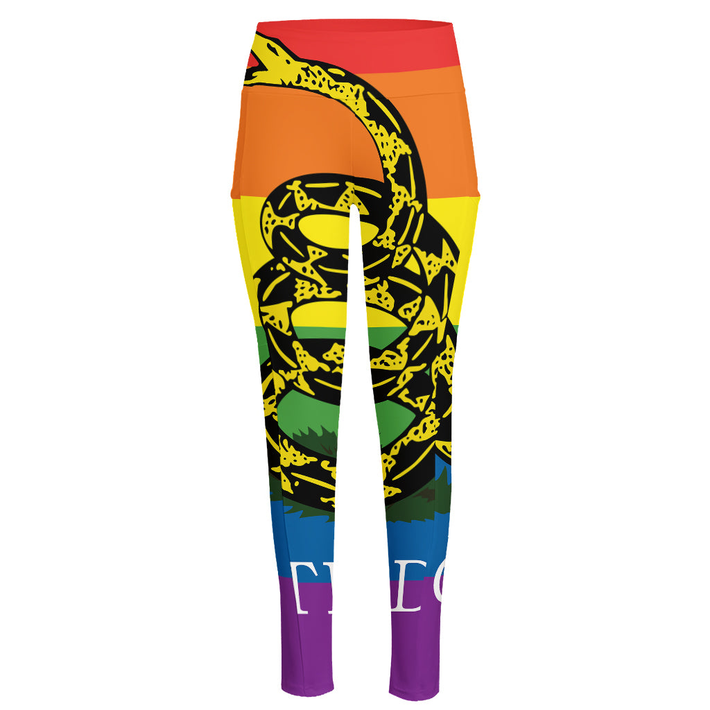 LGBT Rainbow Gadsden Flag Print High-Waisted Pocket Leggings