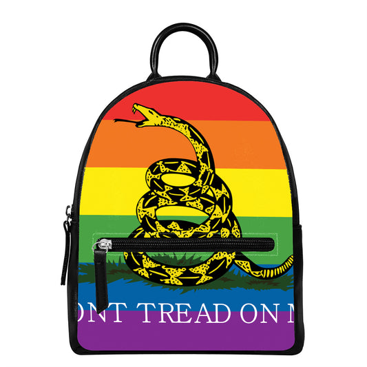 LGBT Rainbow Gadsden Flag Print Leather Backpack