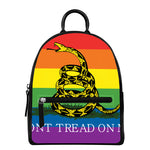 LGBT Rainbow Gadsden Flag Print Leather Backpack