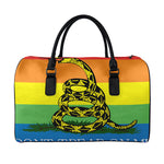 LGBT Rainbow Gadsden Flag Print Leather Duffle Bag