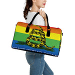 LGBT Rainbow Gadsden Flag Print Leather Duffle Bag