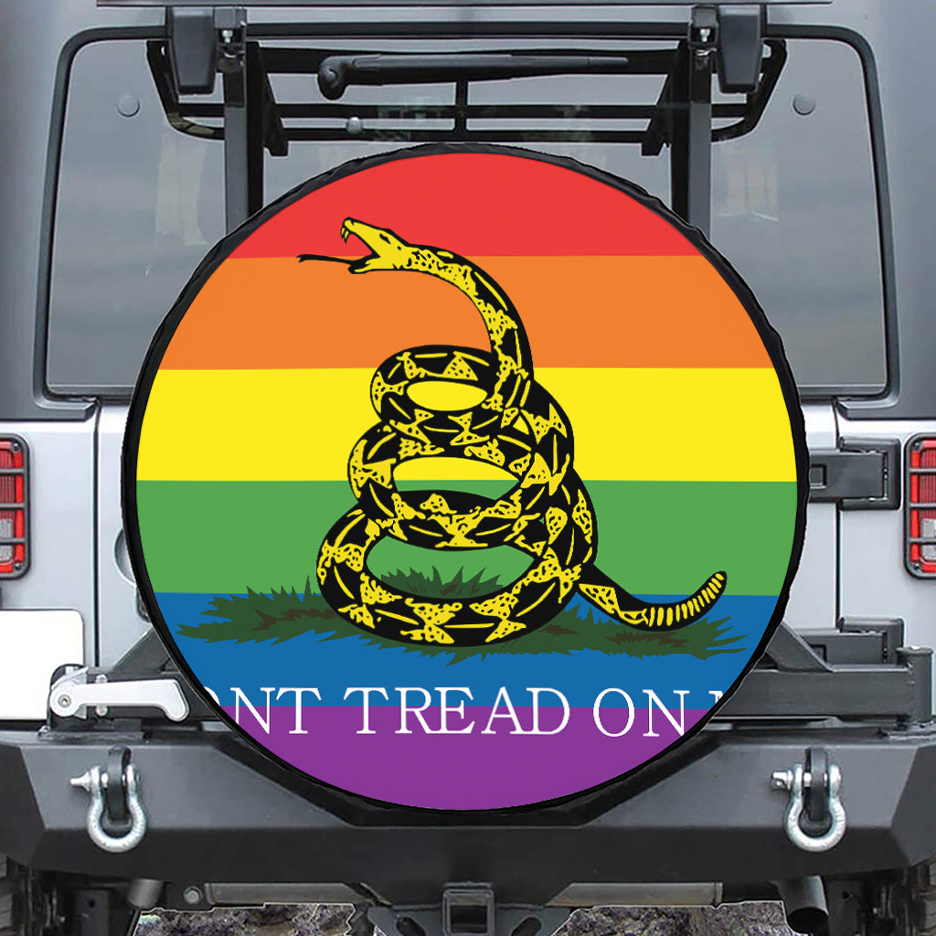 LGBT Rainbow Gadsden Flag Print Leather Spare Tire Cover