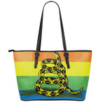 LGBT Rainbow Gadsden Flag Print Leather Tote Bag