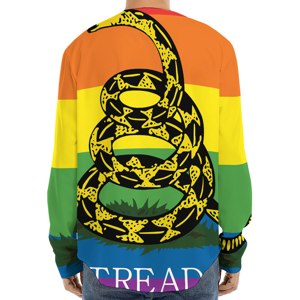 LGBT Rainbow Gadsden Flag Print Long Sleeve Baseball Jersey