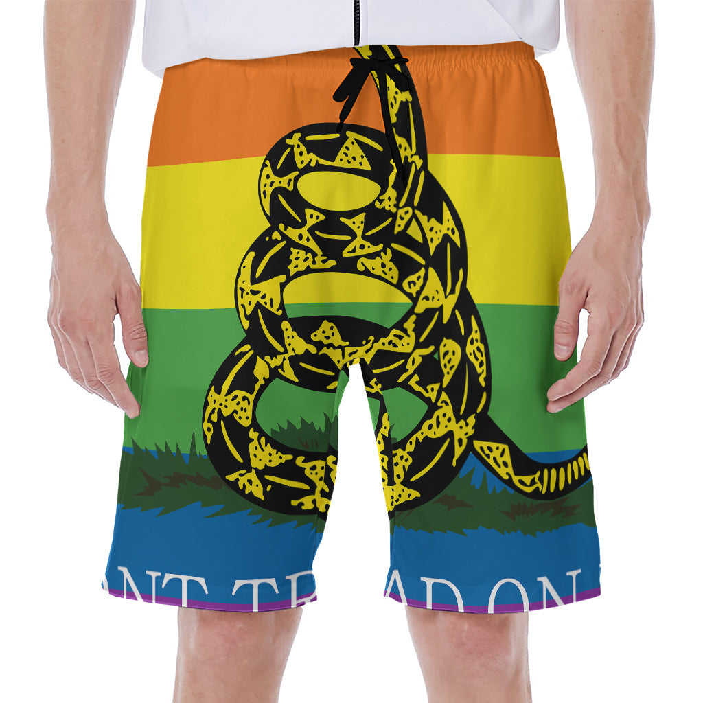 LGBT Rainbow Gadsden Flag Print Men's Beach Shorts
