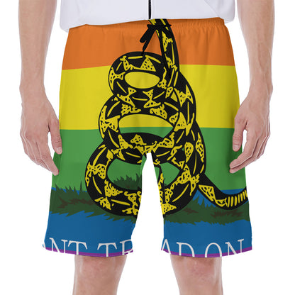 LGBT Rainbow Gadsden Flag Print Men's Beach Shorts