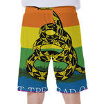 LGBT Rainbow Gadsden Flag Print Men's Beach Shorts