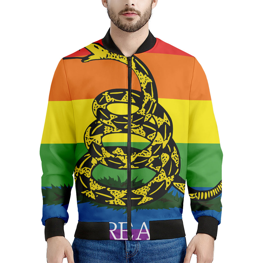 LGBT Rainbow Gadsden Flag Print Men's Bomber Jacket