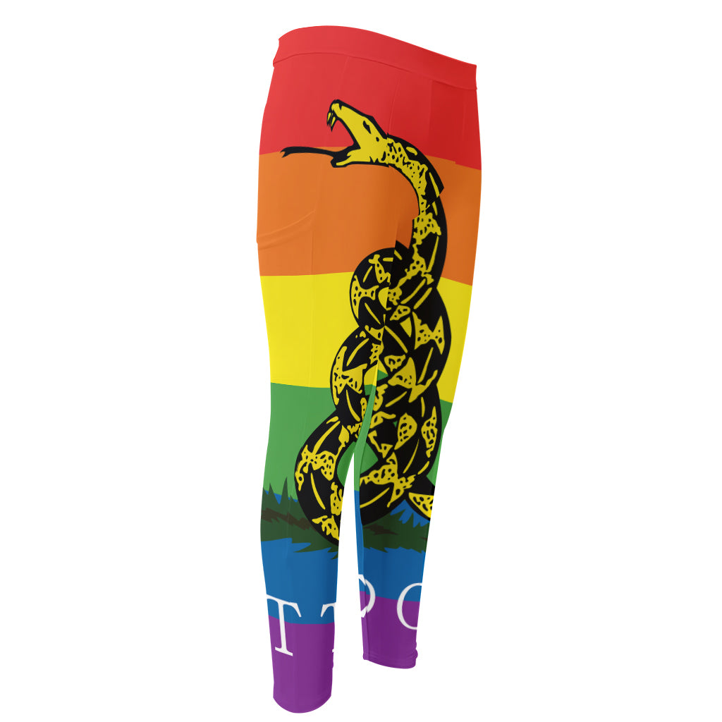 LGBT Rainbow Gadsden Flag Print Men's Compression Pants