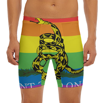 LGBT Rainbow Gadsden Flag Print Men's Long Boxer Briefs