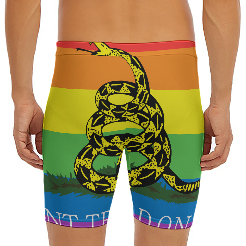 LGBT Rainbow Gadsden Flag Print Men's Long Boxer Briefs