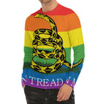 LGBT Rainbow Gadsden Flag Print Men's Long Sleeve Rash Guard