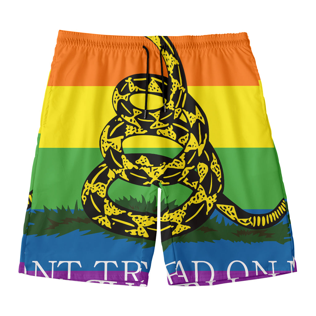 LGBT Rainbow Gadsden Flag Print Men's Swim Trunks