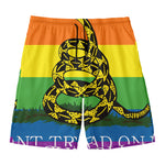 LGBT Rainbow Gadsden Flag Print Men's Swim Trunks