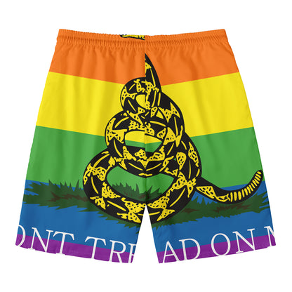 LGBT Rainbow Gadsden Flag Print Men's Swim Trunks
