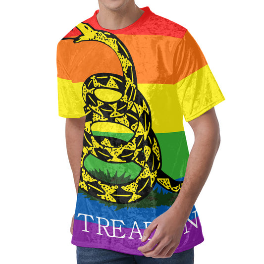 LGBT Rainbow Gadsden Flag Print Men's Velvet T-Shirt