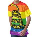 LGBT Rainbow Gadsden Flag Print Men's Velvet T-Shirt