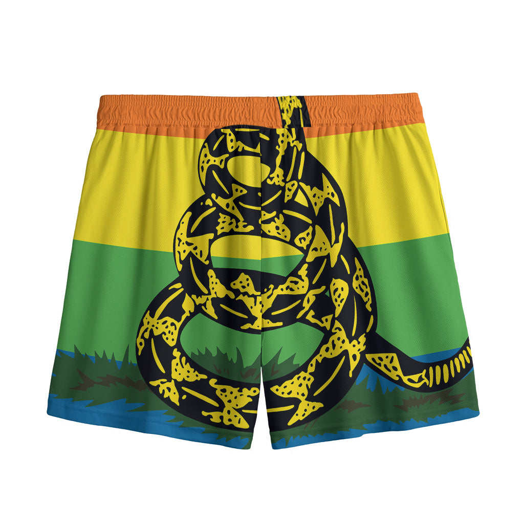 LGBT Rainbow Gadsden Flag Print Mesh Shorts