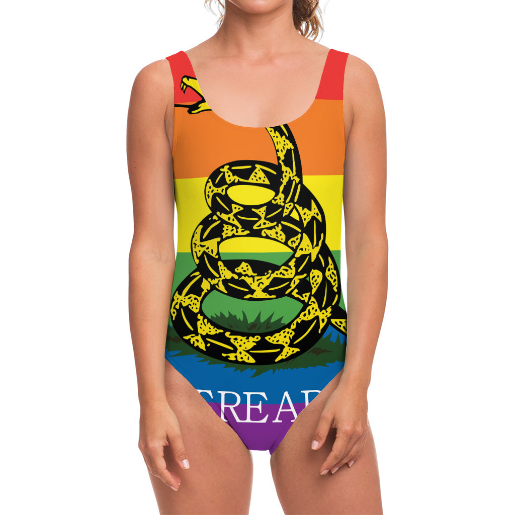 LGBT Rainbow Gadsden Flag Print One Piece Swimsuit