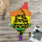 LGBT Rainbow Gadsden Flag Print One Shoulder Bodysuit