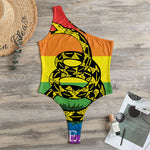 LGBT Rainbow Gadsden Flag Print One Shoulder Bodysuit