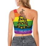 LGBT Rainbow Gadsden Flag Print One Shoulder Crop Top